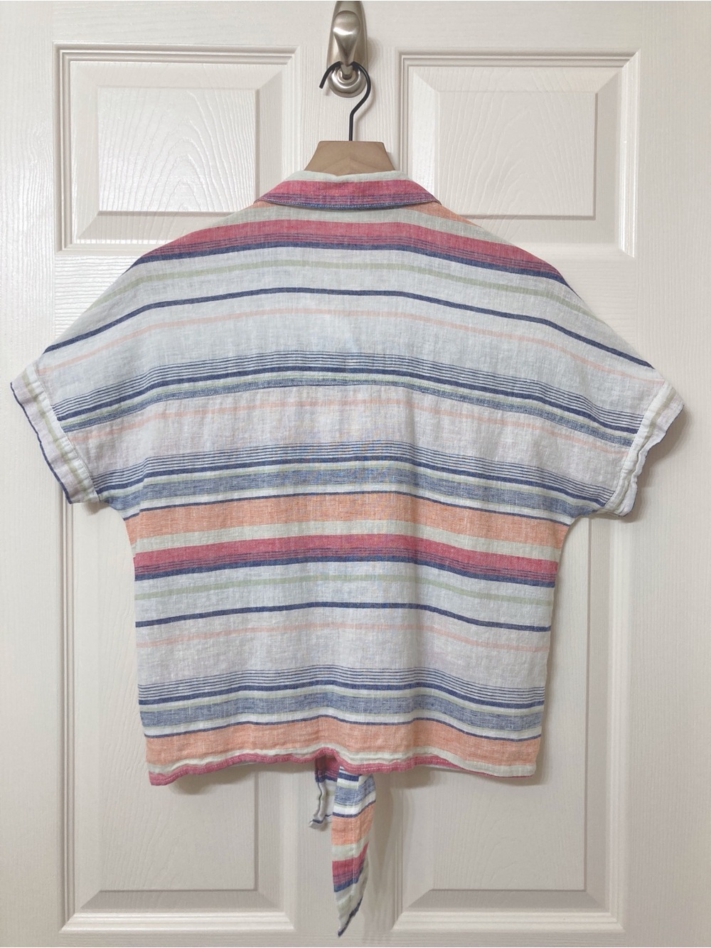 Beach Lunch Lounge White Striped Linen Blend Collared Shirt Small Preppy Resort - Picture 4 of 5